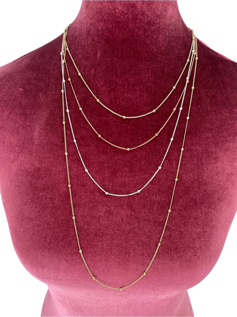 Multi Strand Multi Metal Chain Necklace Gold Rose Gold Silver